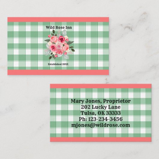 カントリーギンガムワイルドバラB & Bカスタムファームハウス 名刺 (正面/裏面)