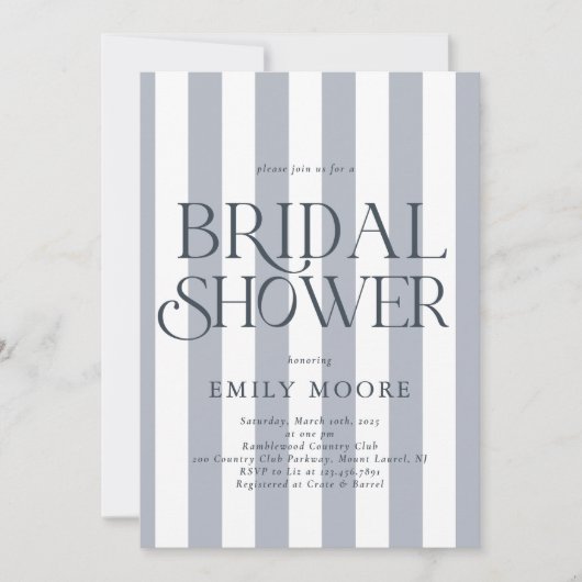 カントリークエレガントラブストライプブライダルシャワー 招待状 (正面)