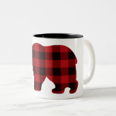 カントリークラシック赤と黒の格子柄クマ ツートーンマグカップ (正面右)