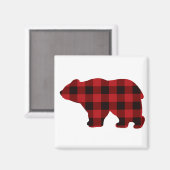 カントリークラシック赤と黒の格子柄クマ マグネット (正面/裏面)