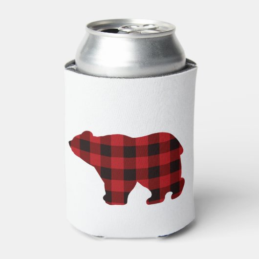 カントリークラシック赤と黒の格子柄クマ 缶クーラー (缶正面)
