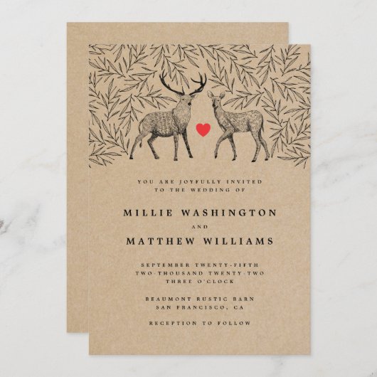 カントリークラフトウッドランドバックドー結婚ドボタニカル 招待状 (正面/裏面)