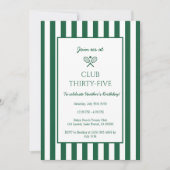 カントリークラブテニスバースデーパーティーグリーンストライプ 招待状 (正面)