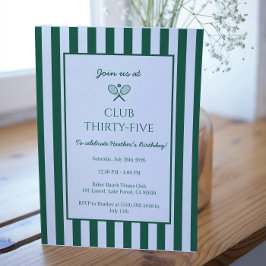 カントリークラブテニスバースデーパーティーグリーンストライプ 招待状