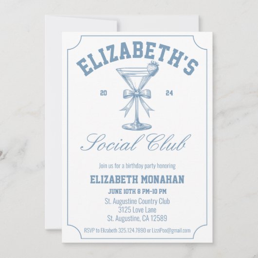 カントリークラブマルティニソーシャルクラブバースデーパーティー 招待状 (正面)