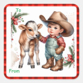 カントリークリスマスカウボーイカーフギフトラベルステッカー スクエアシール (正面)