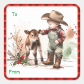 カントリークリスマスカウボーイホースギフトラベルステッカー スクエアシール (正面)