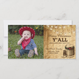 カントリークリスマスカード – カウボーイブーツとライト シーズンカード