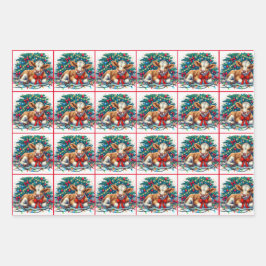 カントリークリスマスキッズウマカーフと羊 ラッピングペーパーシート