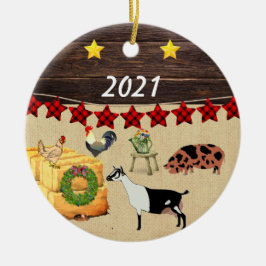 カントリークリスマスクネクネ&ヤギ セラミックオーナメント