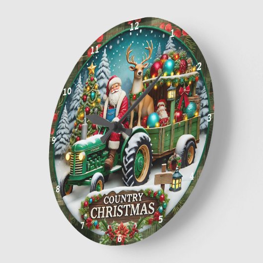カントリークリスマスサンタとホリデーデコレーション ラージ壁時計 (傾斜)