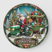 カントリークリスマスサンタとホリデーデコレーション ラージ壁時計 (正面)