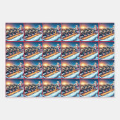 カントリークリスマスサンタトラクター食べ物を与えと牛 ラッピングペーパーシート (正面)