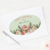 カントリークリスマスジンジャーブレッドハウス 楕円形シール (封筒)