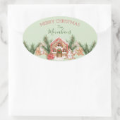 カントリークリスマスジンジャーブレッドハウス 楕円形シール (バッグ)