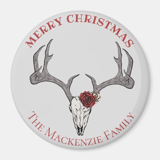 カントリークリスマスディアヘッドトナカイスカル〔雄ジカの〕枝角 マグネット (正面)