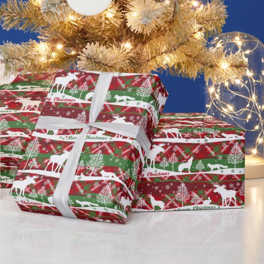 カントリークリスマスフォレストウルフムース ラッピングペーパー (クリスマス)