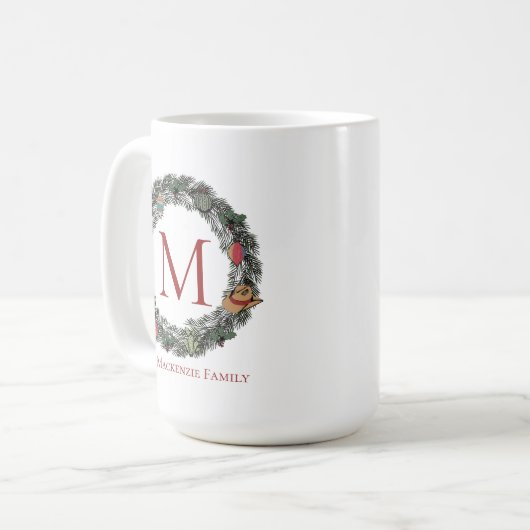 カントリークリスマスリース家族の写真 コーヒーマグカップ (正面左)