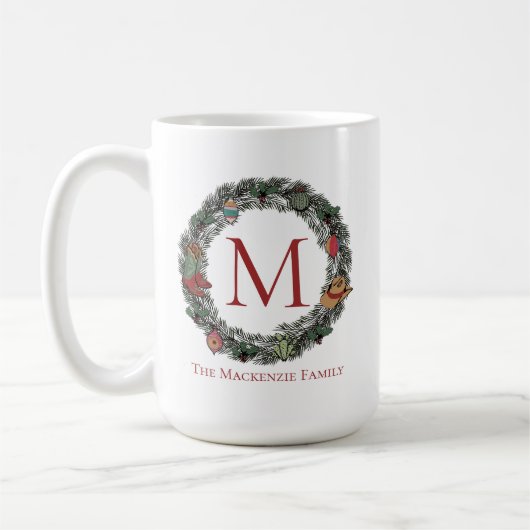 カントリークリスマスリース家族の写真 コーヒーマグカップ (左)