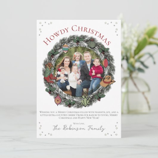 カントリークリスマスリース家族の写真 シーズンカード (スタンド正面)