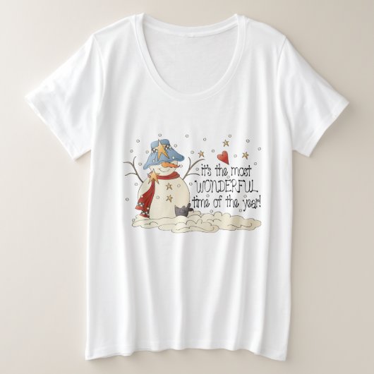 カントリークリスマス雪だるまホリデープラスサイズ プラスサイズTシャツ (デザイン正面)