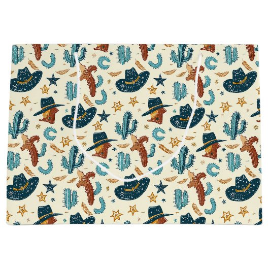 カントリークールウェスタンのカウボーイタイル ラージペーパーバッグ (正面)