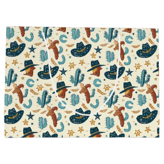 カントリークールウェスタンのカウボーイタイル ラージペーパーバッグ (裏面)