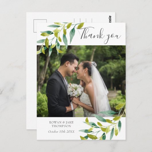カントリーグリーンのウェディングフォト感謝カード ポストカード (正面/裏面)