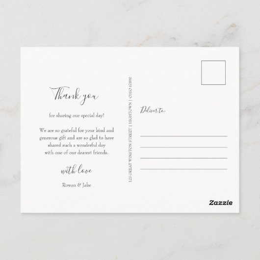 カントリーグリーンのウェディングフォト感謝カード ポストカード (裏面)