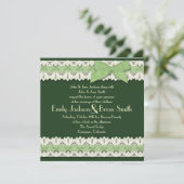 カントリーグリーンのリボン飾り付きのウェディング招待状 招待状 (スタンド正面)