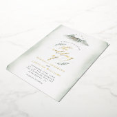 カントリーグリーン葉ウォーターカラー結婚&マウンテン 箔招待状 (回転した状態)