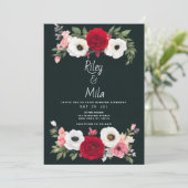 カントリーグリーン赤い白いバラのフローラ結婚 招待状 (スタンド正面)