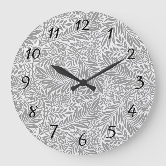 カントリーグレーウィリアムモリスリーフパターン ラージ壁時計 (正面)