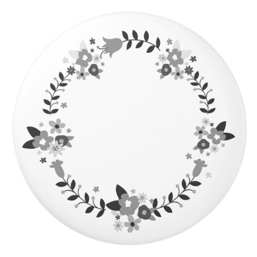 カントリーグレーフラワーリース セラミックノブ (正面)