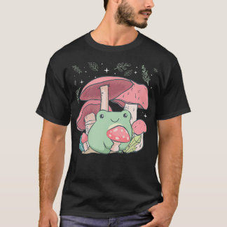 カントリーコアなかわいいカエルがキノコを抱っこ Tシャツ