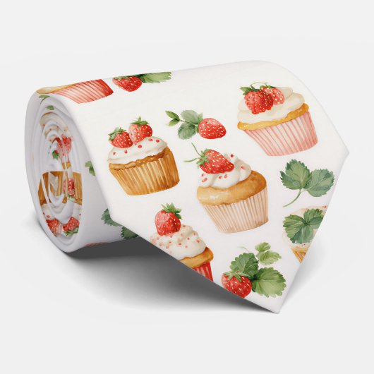 カントリーコアなイチゴカップケーキネクタイ ネクタイ (ロール)
