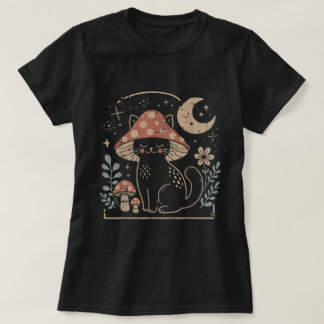 カントリーコアなキノコと猫の妖精の美学 Tシャツ