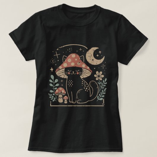 カントリーコアなキノコと猫の妖精の美学 Tシャツ (デザイン正面)