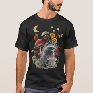 カントリーコアなキノコのアライグマ 美しいたぬき Tシャツ