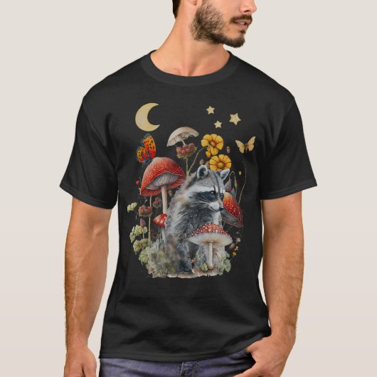 カントリーコアなキノコのアライグマ 美しいたぬき Tシャツ (正面)