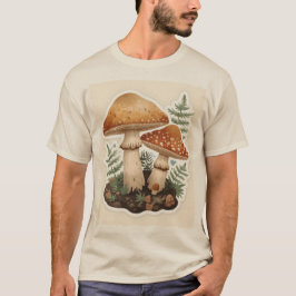 カントリーコアなキノコの植物画 ナチュラルデザインTシャツ Tシャツ