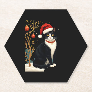 カントリーコアなタキシード猫のクリスマスグッズ サンタクロース  ペーパーコースター