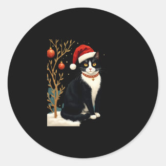 カントリーコアなタキシード猫のクリスマスグッズ サンタクロース  ラウンドシール