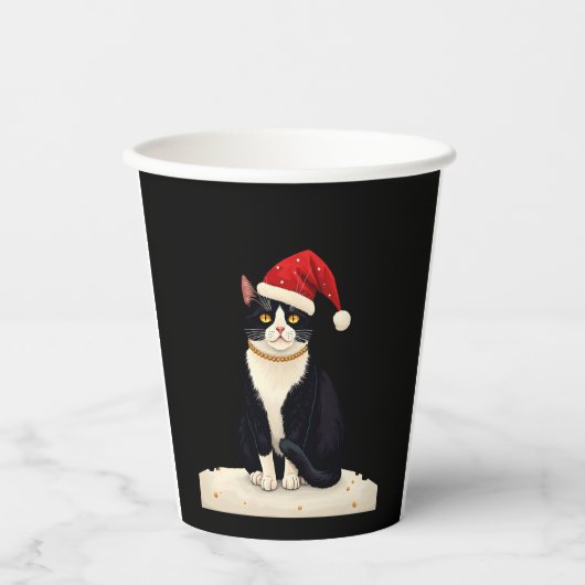カントリーコアなタキシード猫のクリスマスグッズ サンタクロース 紙コップ (正面)