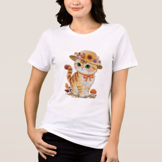 カントリーコアなタビー猫と秋の葉 トライブレンドTシャツ