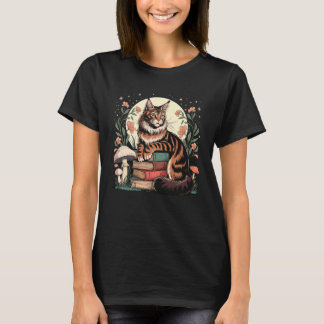 カントリーコアなメインクーンの猫と本の読者 ウィムジカ Tシャツ