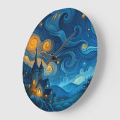 カントリーコテージの上の星空 ラージ壁時計 (傾斜)