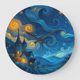 カントリーコテージの上の星空 ラージ壁時計