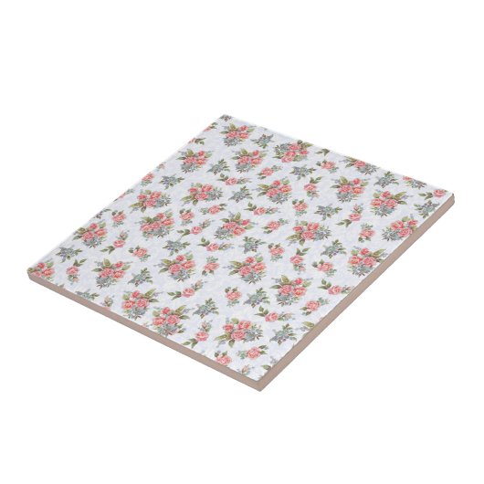 カントリーコテージバラピンクのフローラルパターン タイル (側面)