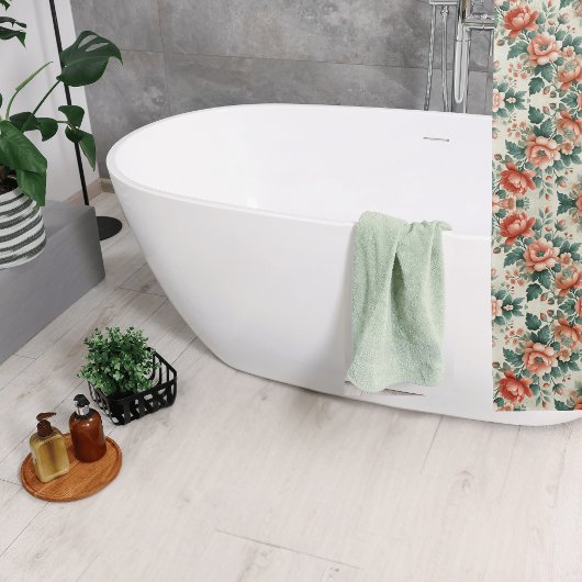 カントリーコテージフローラルパターン シャワーカーテン